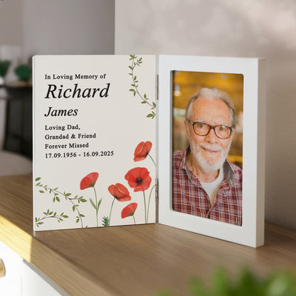 Personalised Memorial Wooden Hinged 6x4 Photo Frame – Bereavement Memorial Gift