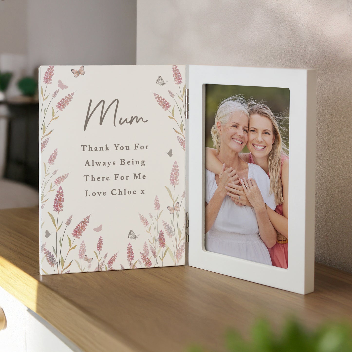 Personalised Floral Wooden Hinged 6x4 Photo Frame – Birthday Mother's Day Gift