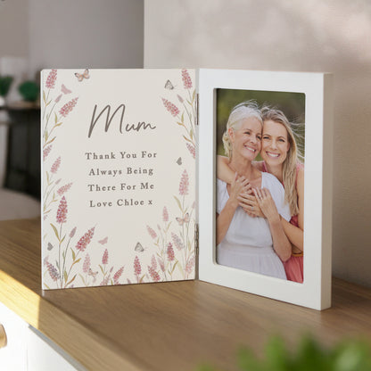 Personalised Floral Wooden Hinged 6x4 Photo Frame – Birthday Mother's Day Gift