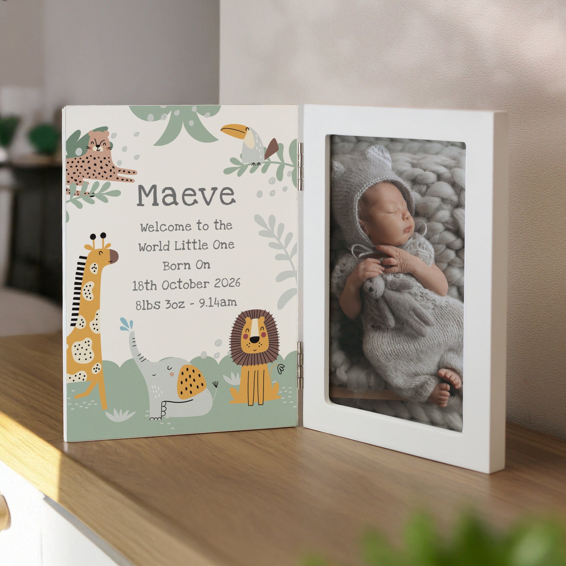 Personalised Animals Wooden Hinged 6x4 Photo Frame – Children's Birthday Gift