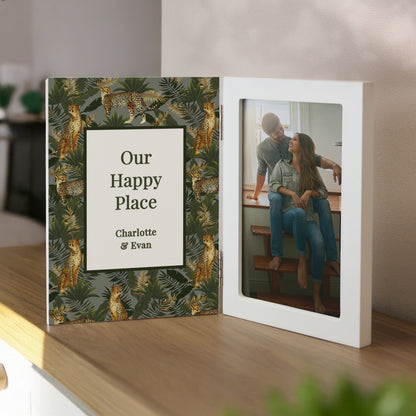 Personalised Leopard Print Wooden Hinged 6x4 Photo Frame – Bold Birthday Gift