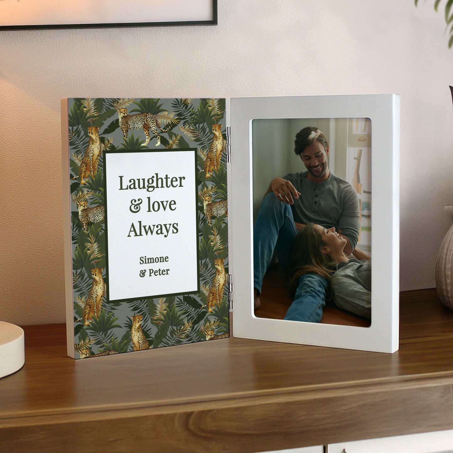 Personalised Leopard Print Wooden Hinged 6x4 Photo Frame – Bold Birthday Gift - image 2
