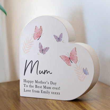 Personalised Butterfly Grey Heart Wooden Ornament – Birthday Gift for Her