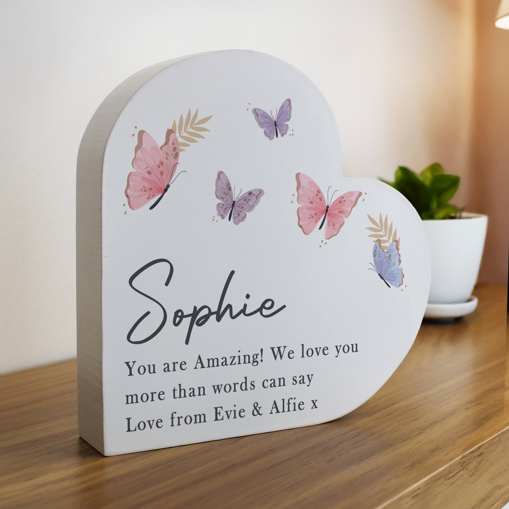 Personalised Butterfly Grey Heart Wooden Ornament – Birthday Gift for Her - image 2