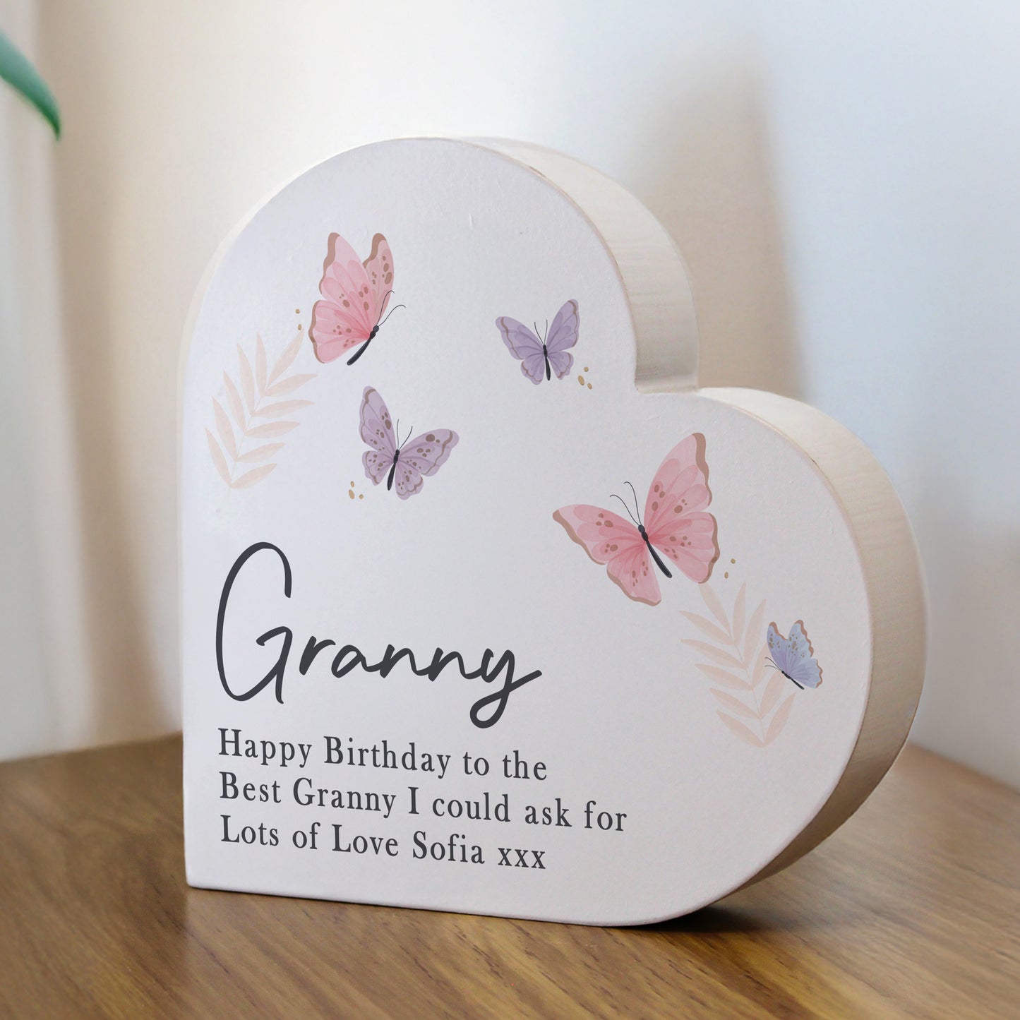 Personalised Butterfly Grey Heart Wooden Ornament – Birthday Gift for Her - image 3