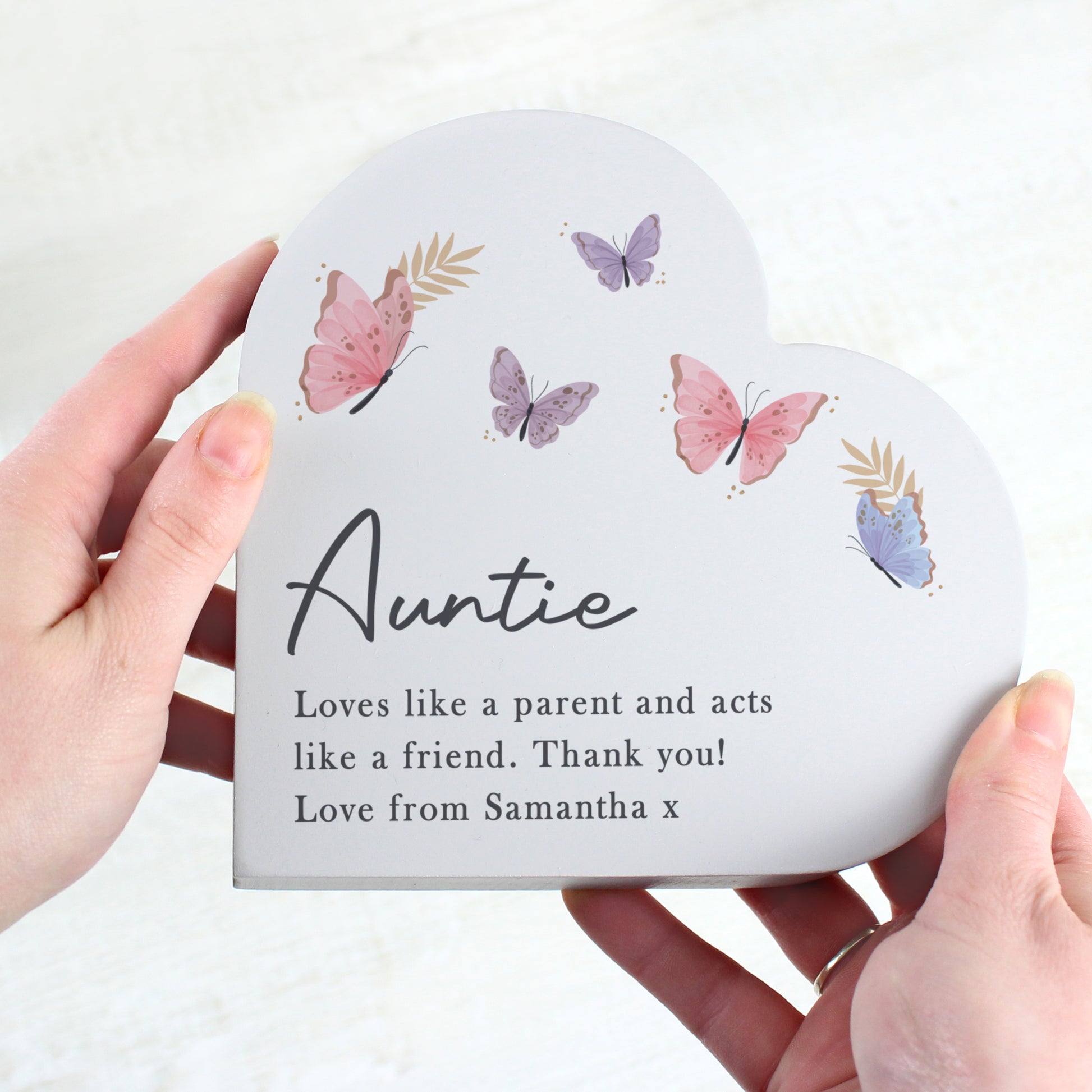 Personalised Butterfly Grey Heart Wooden Ornament – Birthday Gift for Her - image 4