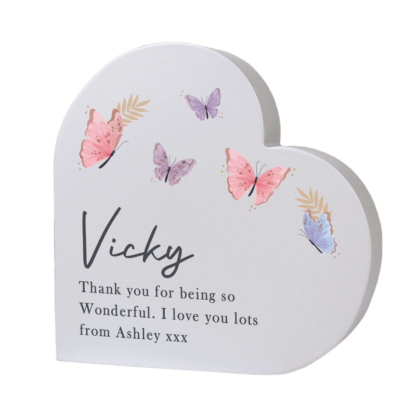 Personalised Butterfly Grey Heart Wooden Ornament – Birthday Gift for Her - image 5