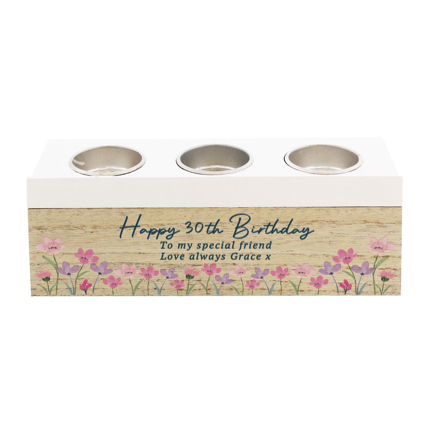 Personalised Floral Wooden Triple Tea Light Box – Birthday Mother's Day Gift - image 4
