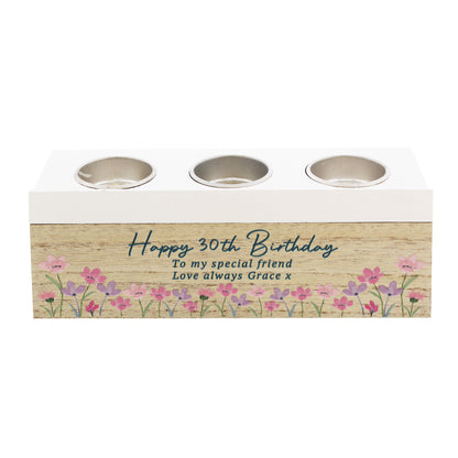 Personalised Floral Wooden Triple Tea Light Box – Birthday Mother's Day Gift - image 4