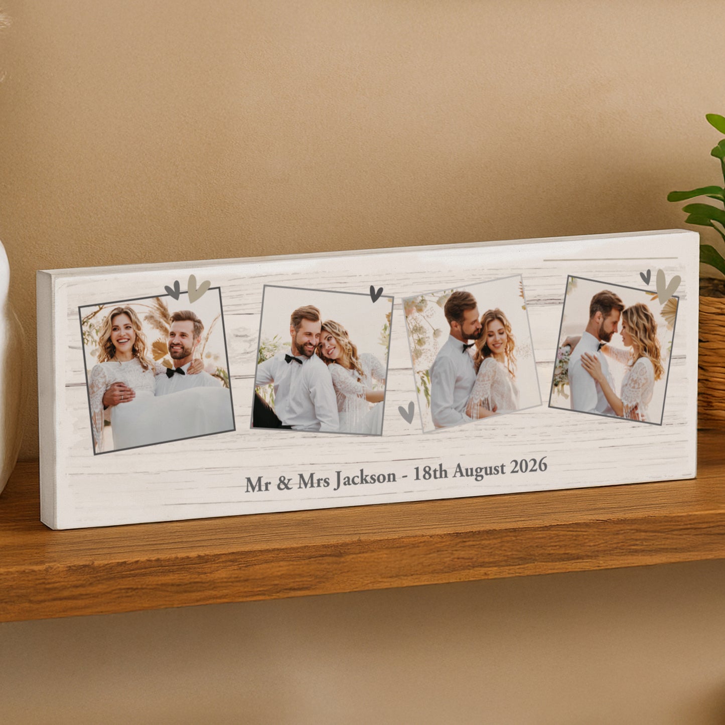 Personalised Photo Upload Hearts Mantel Block – Valentine's Day Anniversary Gift