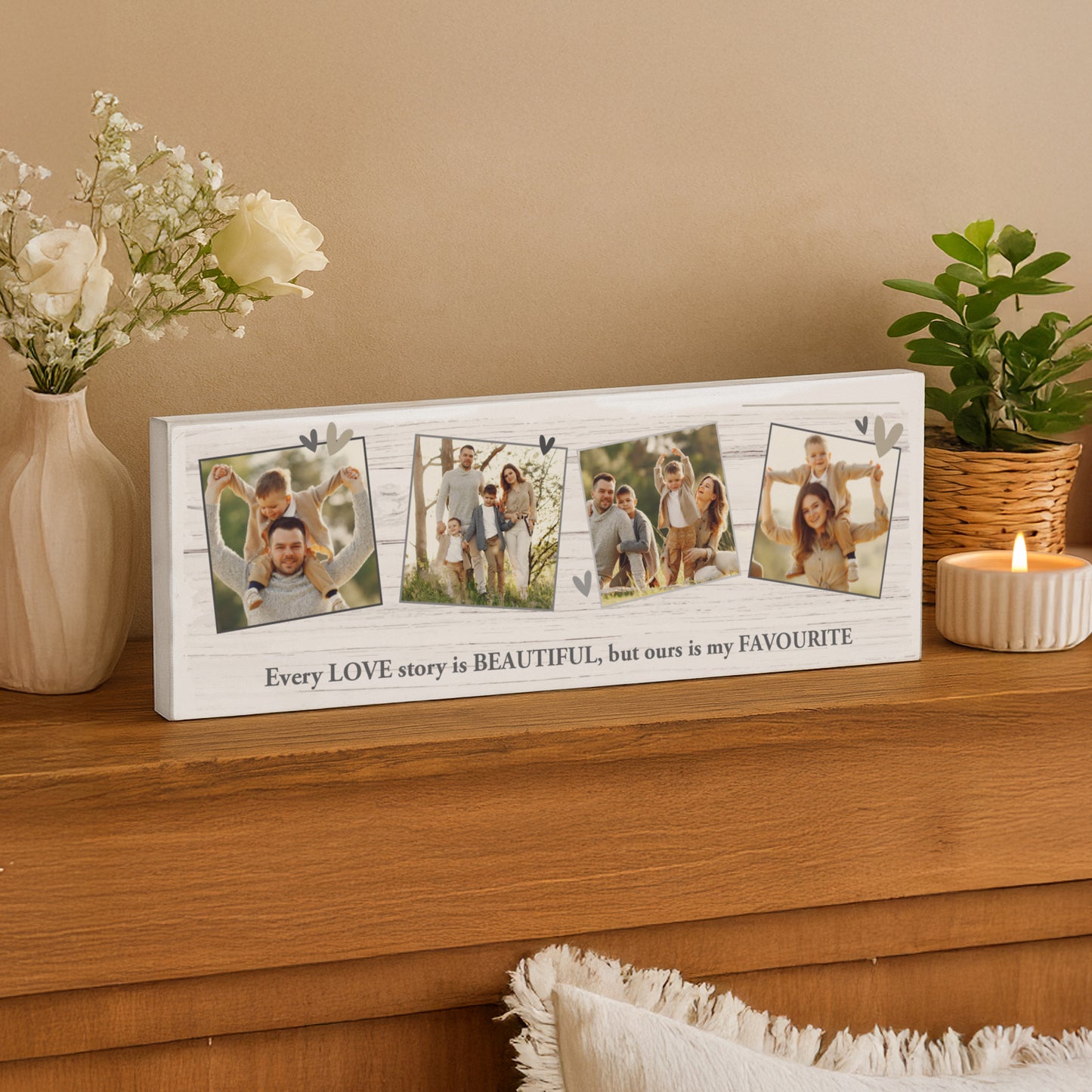 Personalised Photo Upload Hearts Mantel Block – Valentine's Day Anniversary Gift - image 2