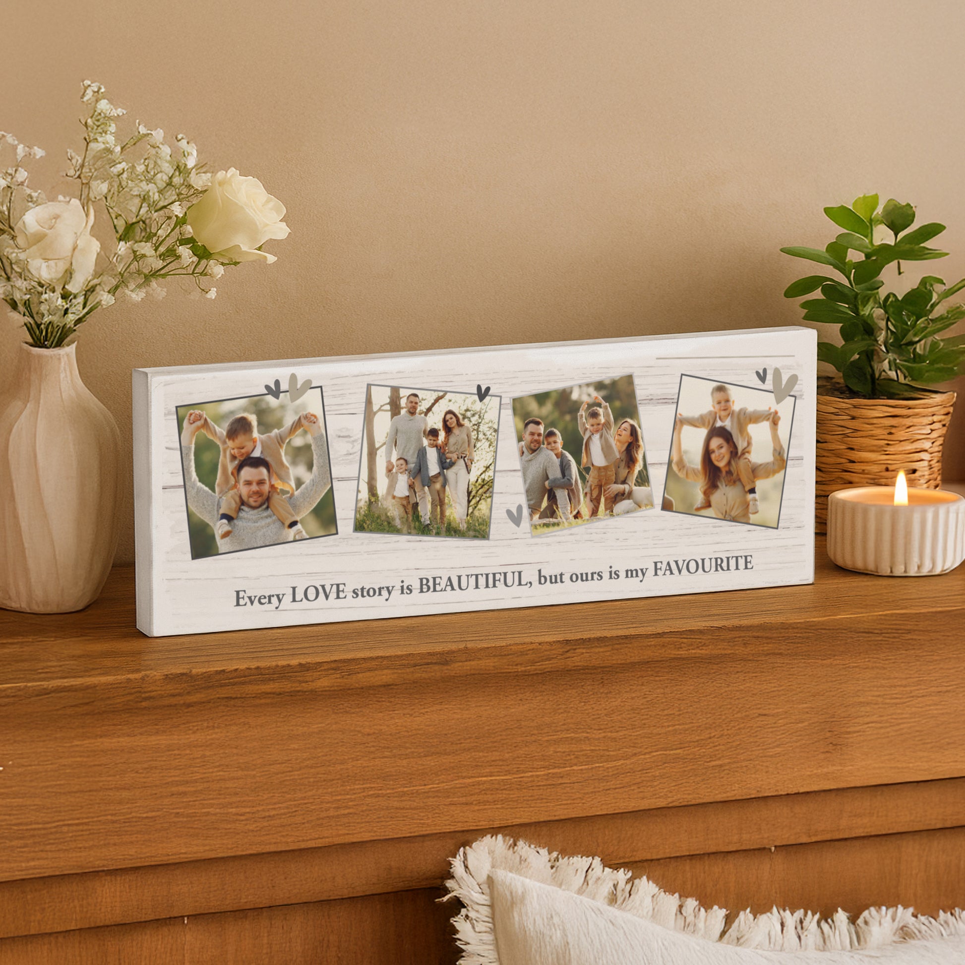 Personalised Photo Upload Hearts Mantel Block – Valentine's Day Anniversary Gift - image 2