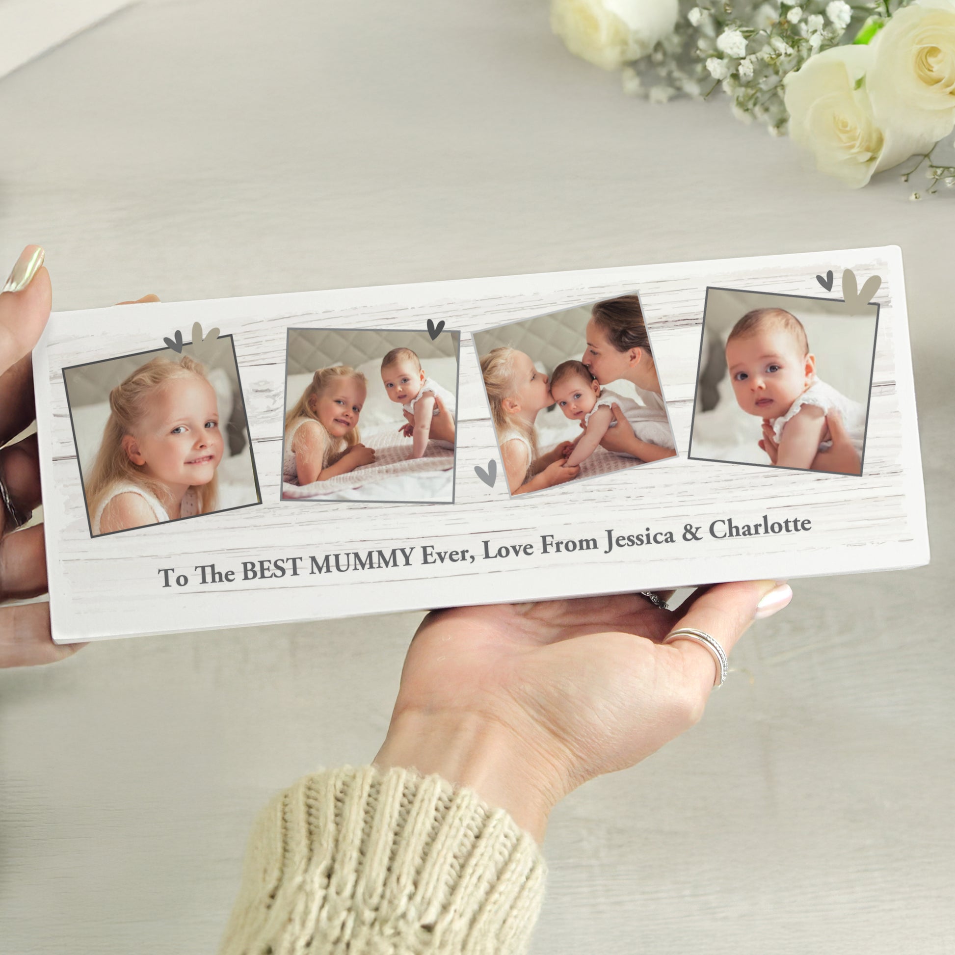 Personalised Photo Upload Hearts Mantel Block – Valentine's Day Anniversary Gift - image 3