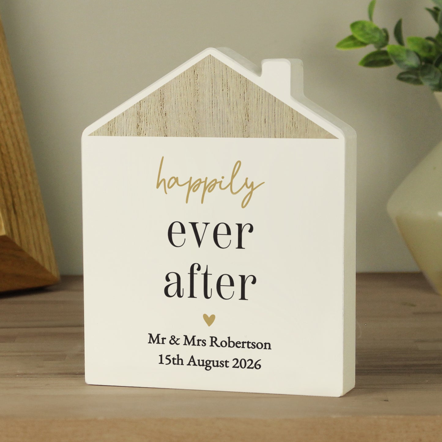 Personalised Black and Gold Free Text Wooden House Ornament – Housewarming Gift