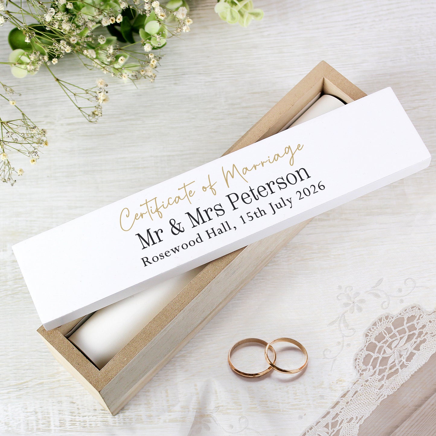 Personalised Black and Gold Free Text Certificate Holder – Wedding Christening Gift
