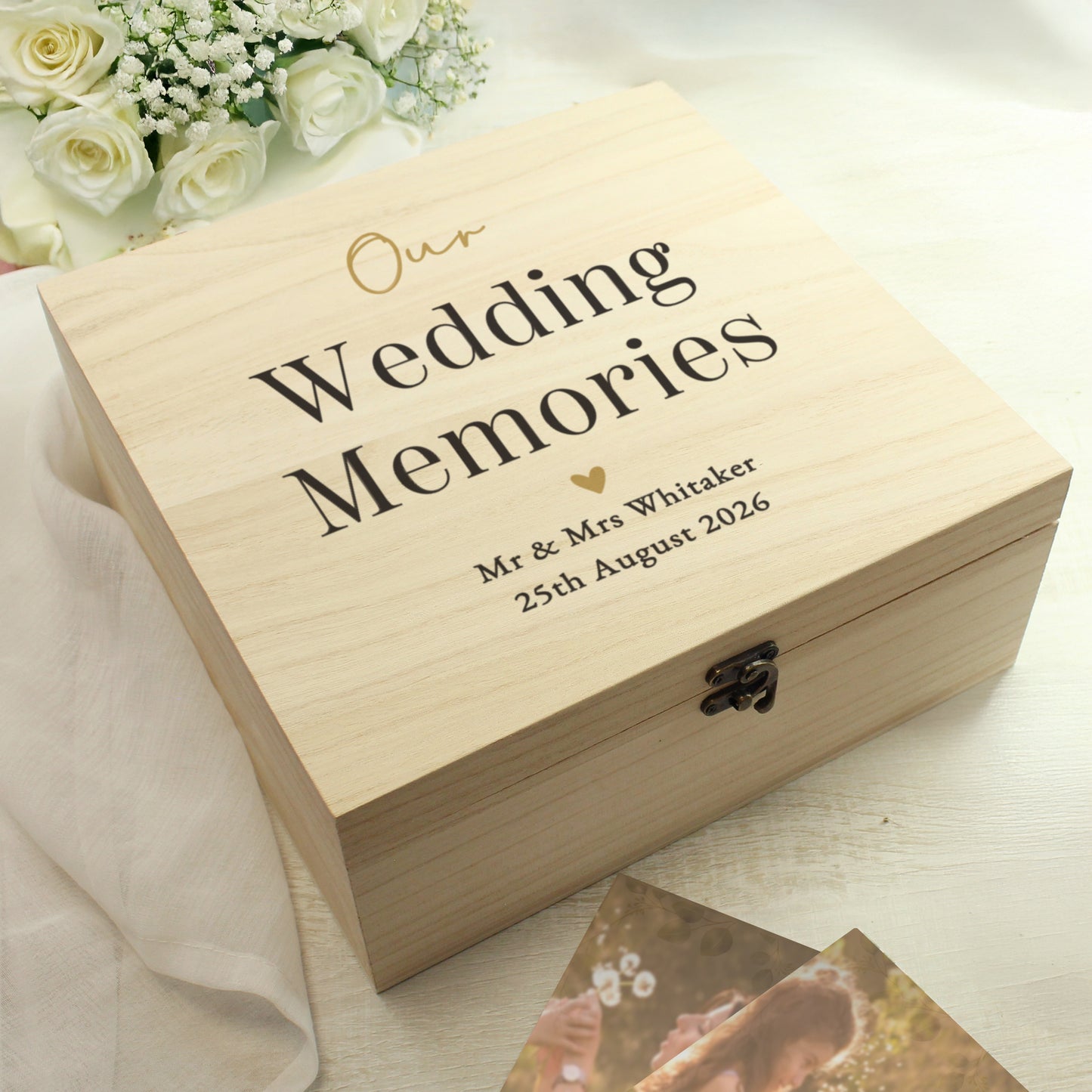 Personalised Black and Gold Free Text Wooden Keepsake Box – Wedding Gift