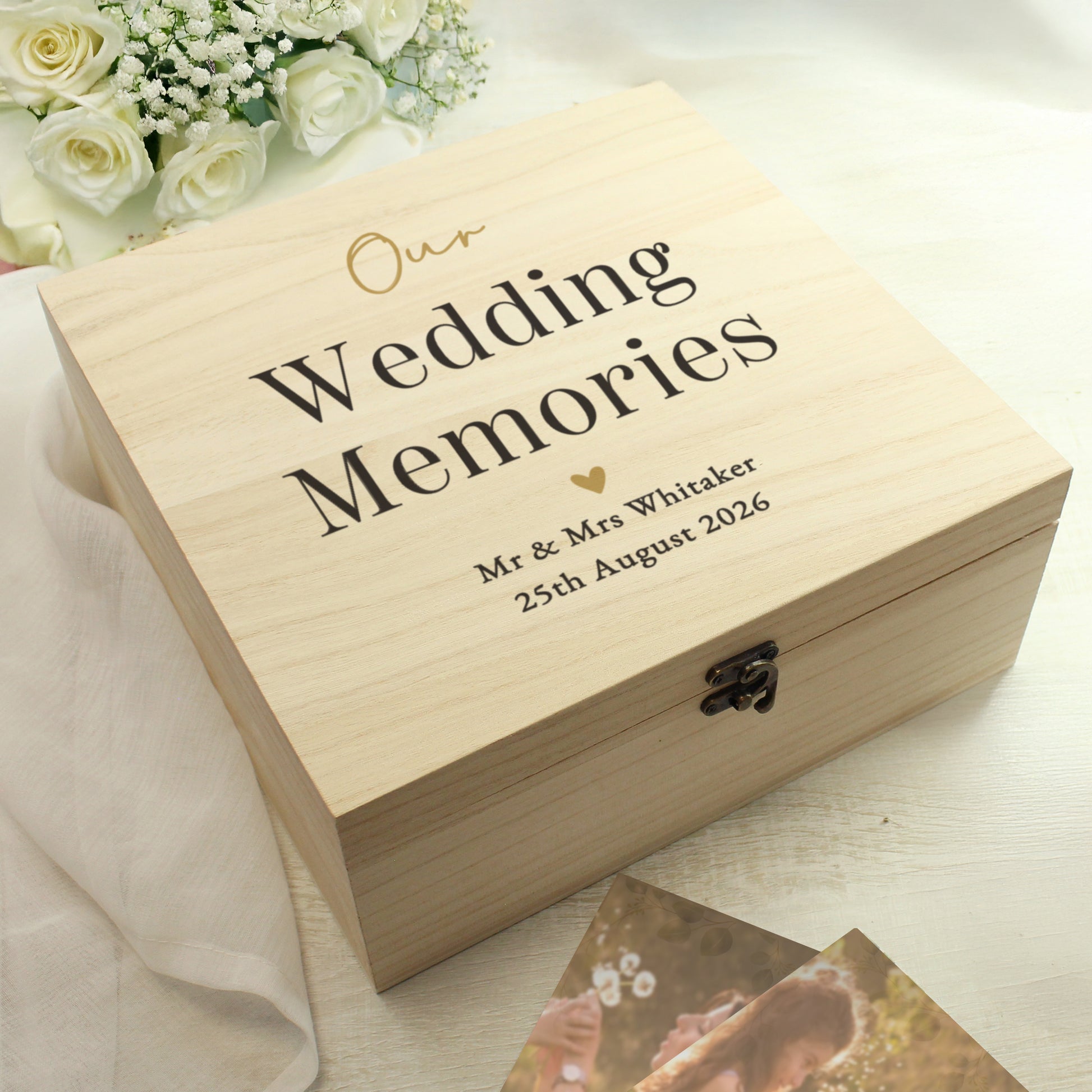 Personalised Black and Gold Free Text Wooden Keepsake Box – Wedding Gift