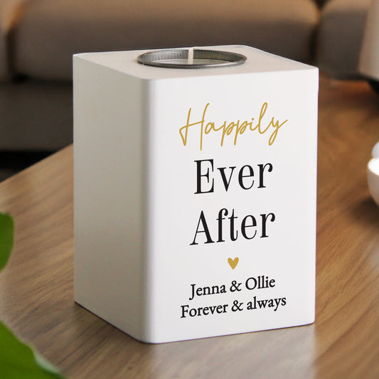 Personalised Black and Gold Free Text White Wooden Tealight Holder Gift