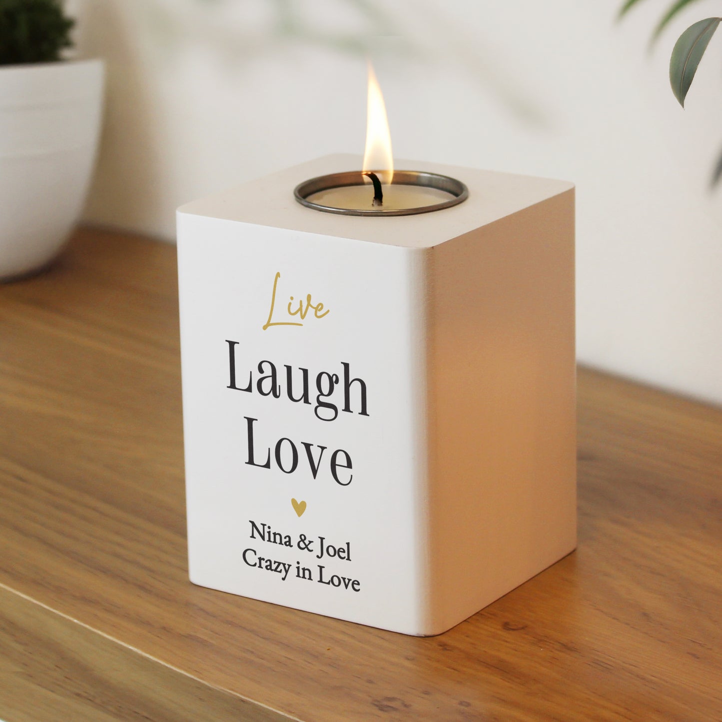Personalised Black and Gold Free Text White Wooden Tealight – Any Occasion - image 2