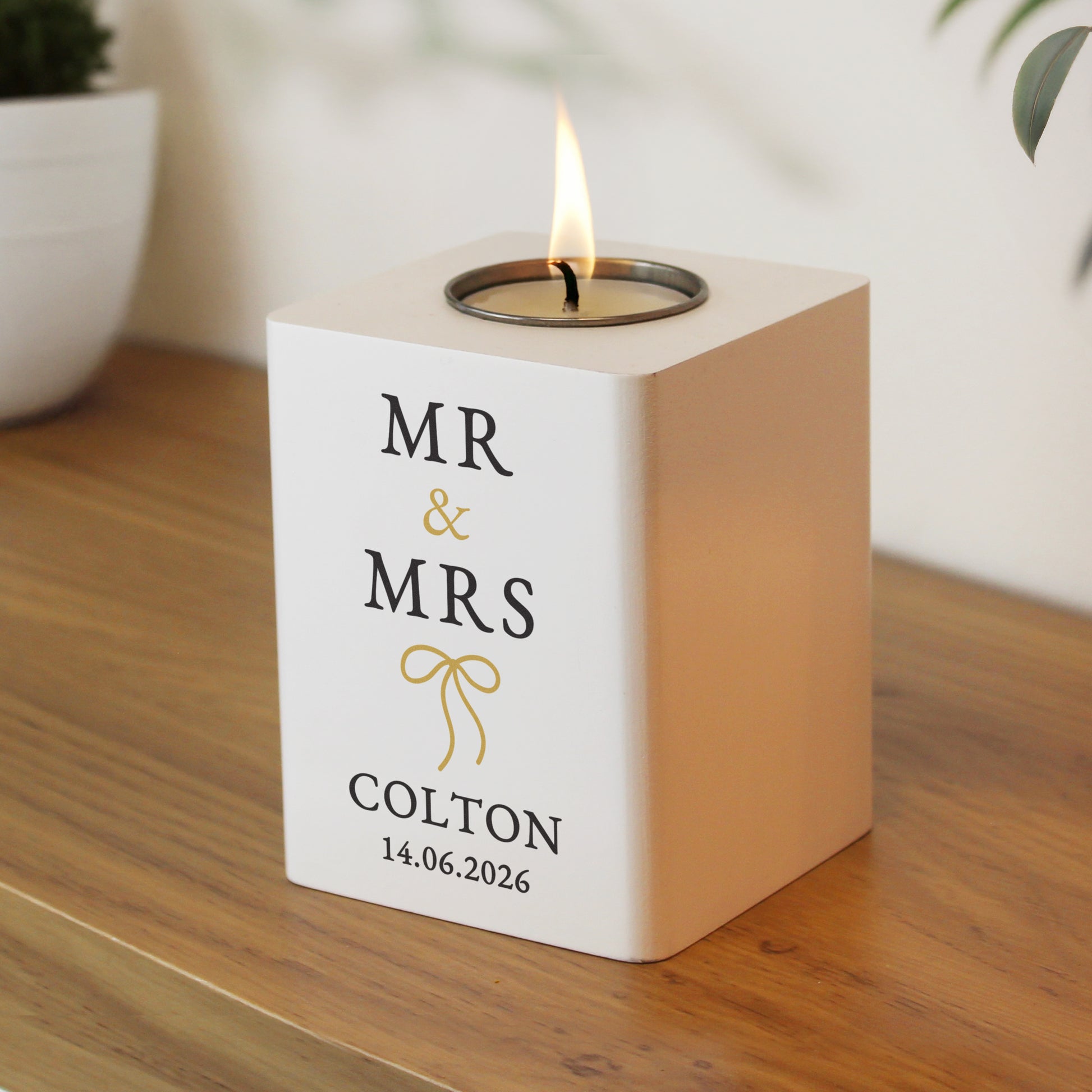 Personalised Black and Gold White Wooden Tealight – Wedding Couples Gift - image 2