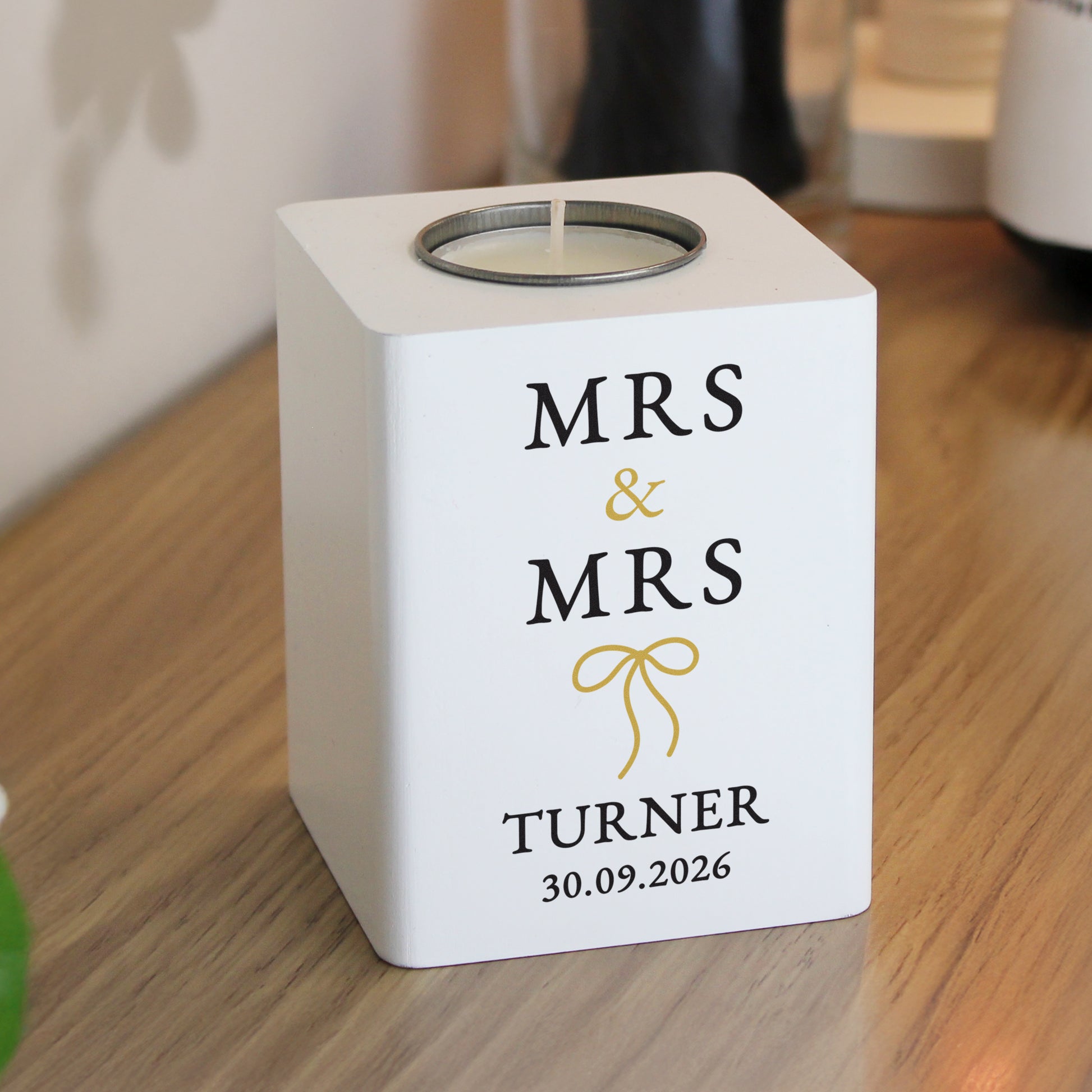Personalised Black and Gold White Wooden Tealight – Wedding Couples Gift - image 3