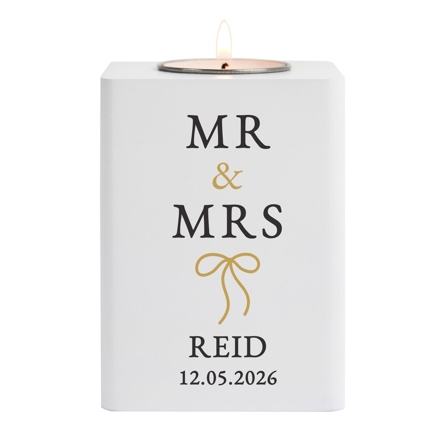 Personalised Black and Gold White Wooden Tealight – Wedding Couples Gift - image 4