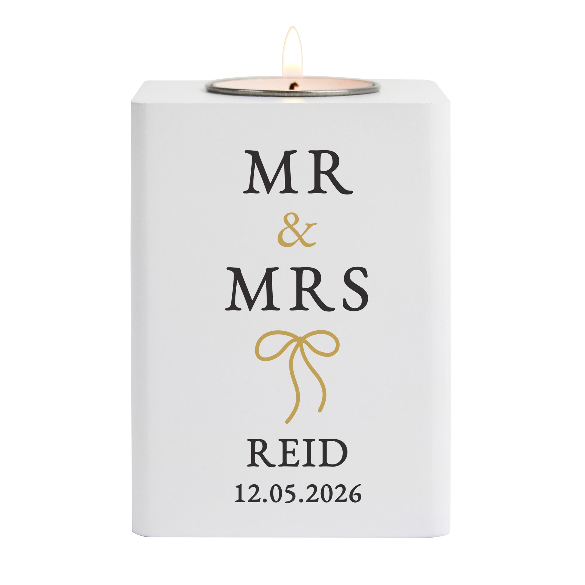 Personalised Black and Gold White Wooden Tealight – Wedding Couples Gift - image 4