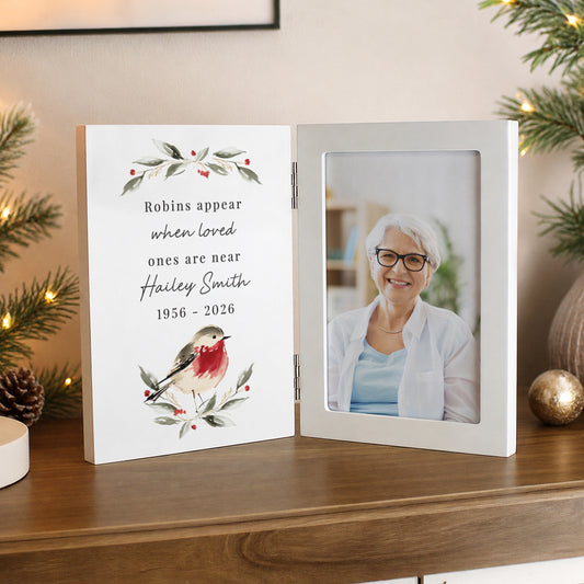 Personalised Robin Hinged Wooden Frame from Heartfelt Gifts