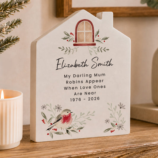 Personalised Robin Wooden House Ornament from Heartfelt Gifts