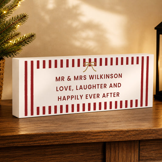 Personalised Candy Cane Stripe Wooden Mantle Block from Heartfelt Gifts