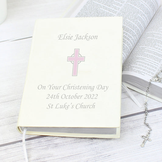 Personalised Pink Cross Holy Bible - Eco-friendly from Heartfelt Gifts
