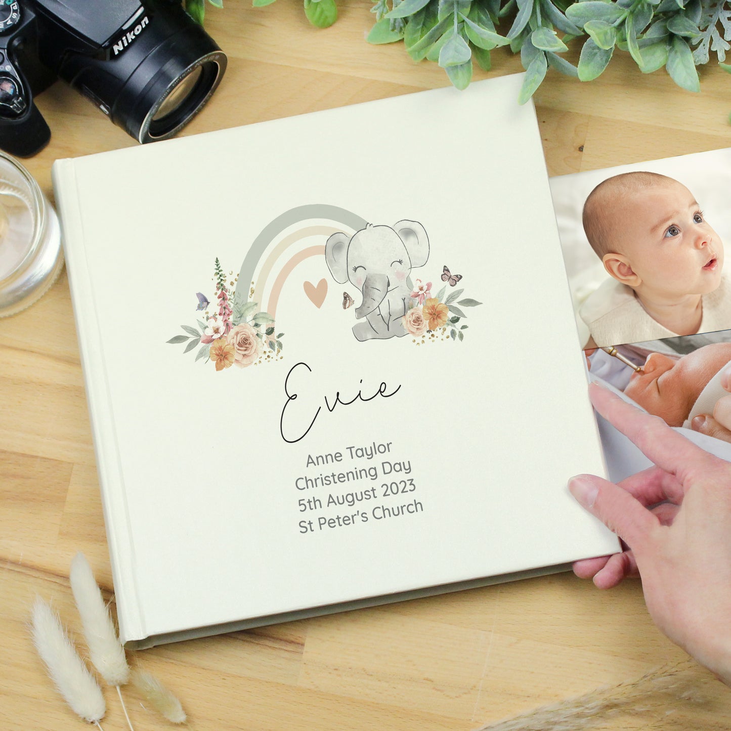 Personalised Floral Elephant Square Photo Album from Heartfelt Gifts