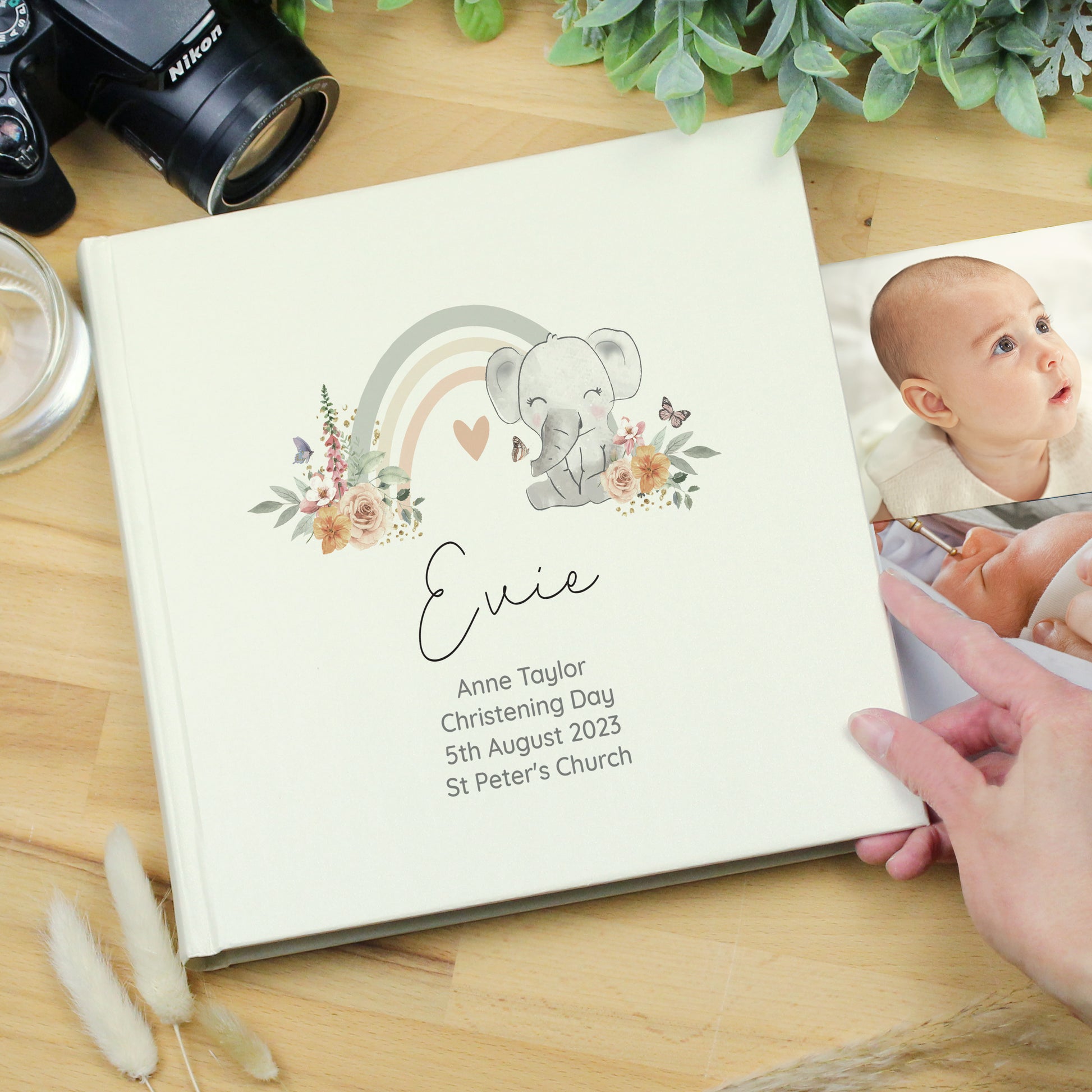 Personalised Floral Elephant Square Photo Album from Heartfelt Gifts