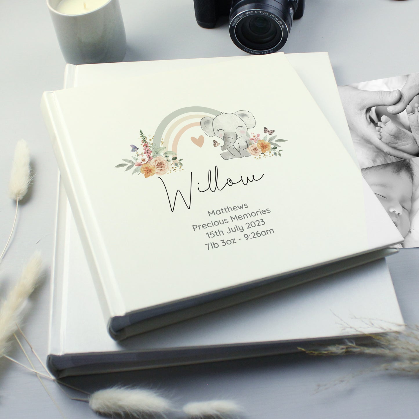 Personalised Floral Elephant Square Photo Album - image 2