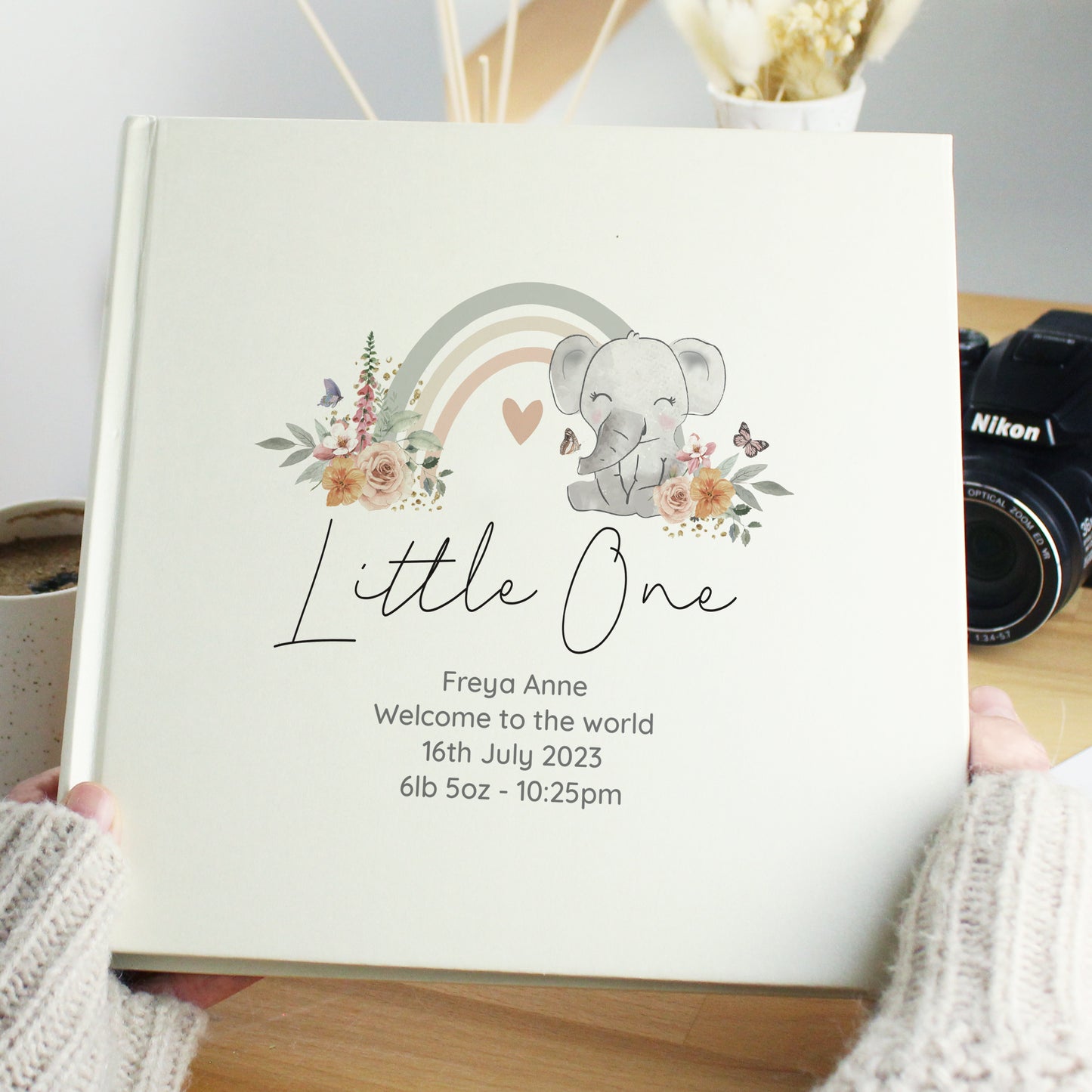 Personalised Floral Elephant Square Photo Album - image 3