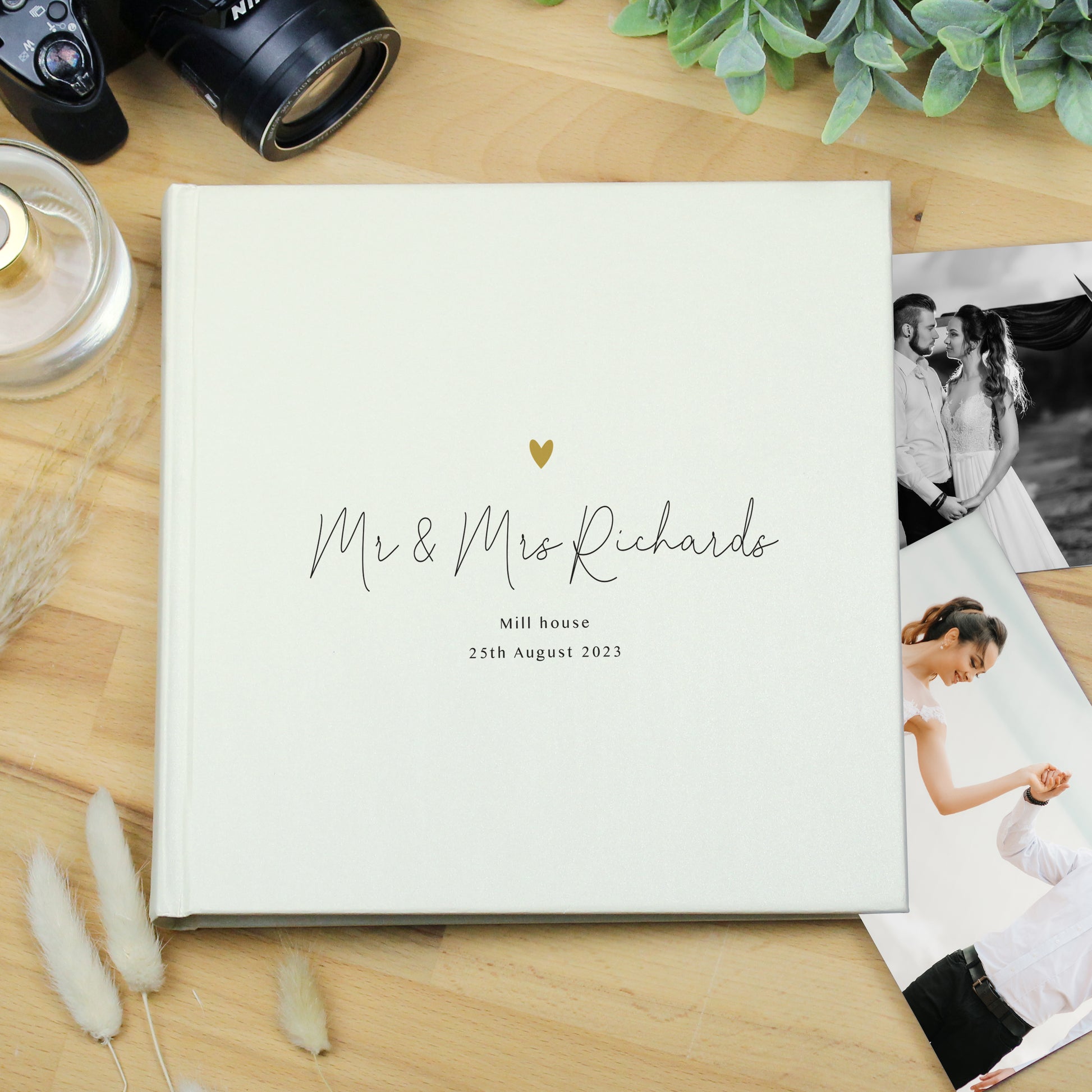 Personalised Gold Heart Couples Square Photo Album - image 2