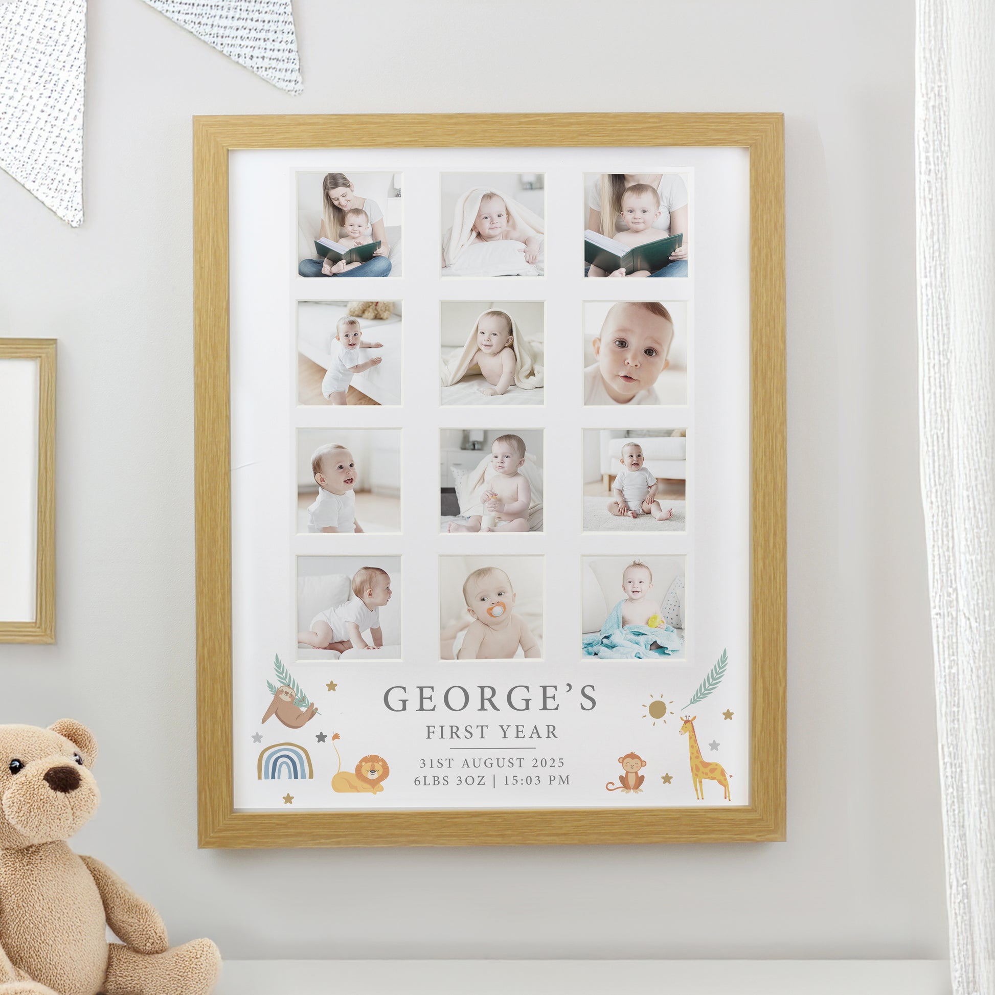 Personalised Animals Oak Multi Photo Frame from Heartfelt Gifts