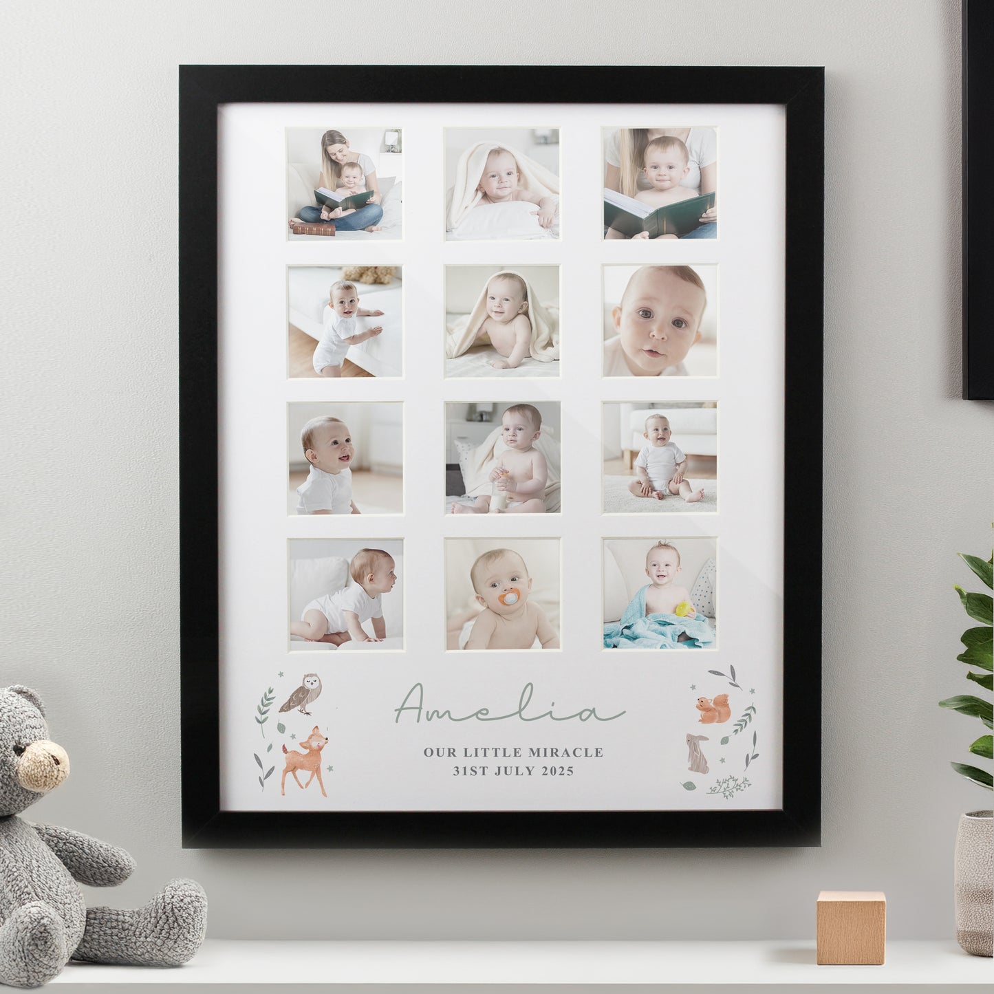 Personalised Woodland Animal Black Multi Photo Frame from Heartfelt Gifts