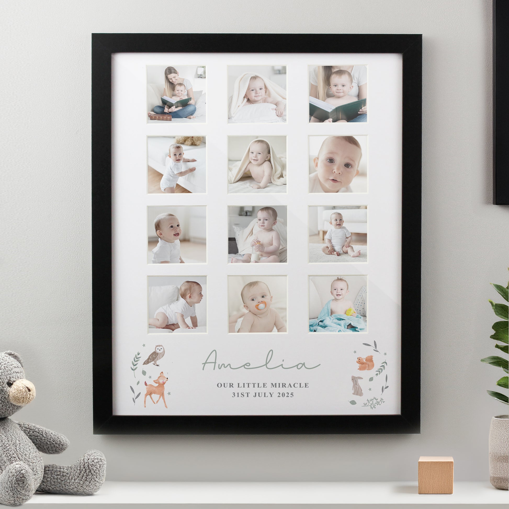 Personalised Woodland Animal Black Multi Photo Frame from Heartfelt Gifts
