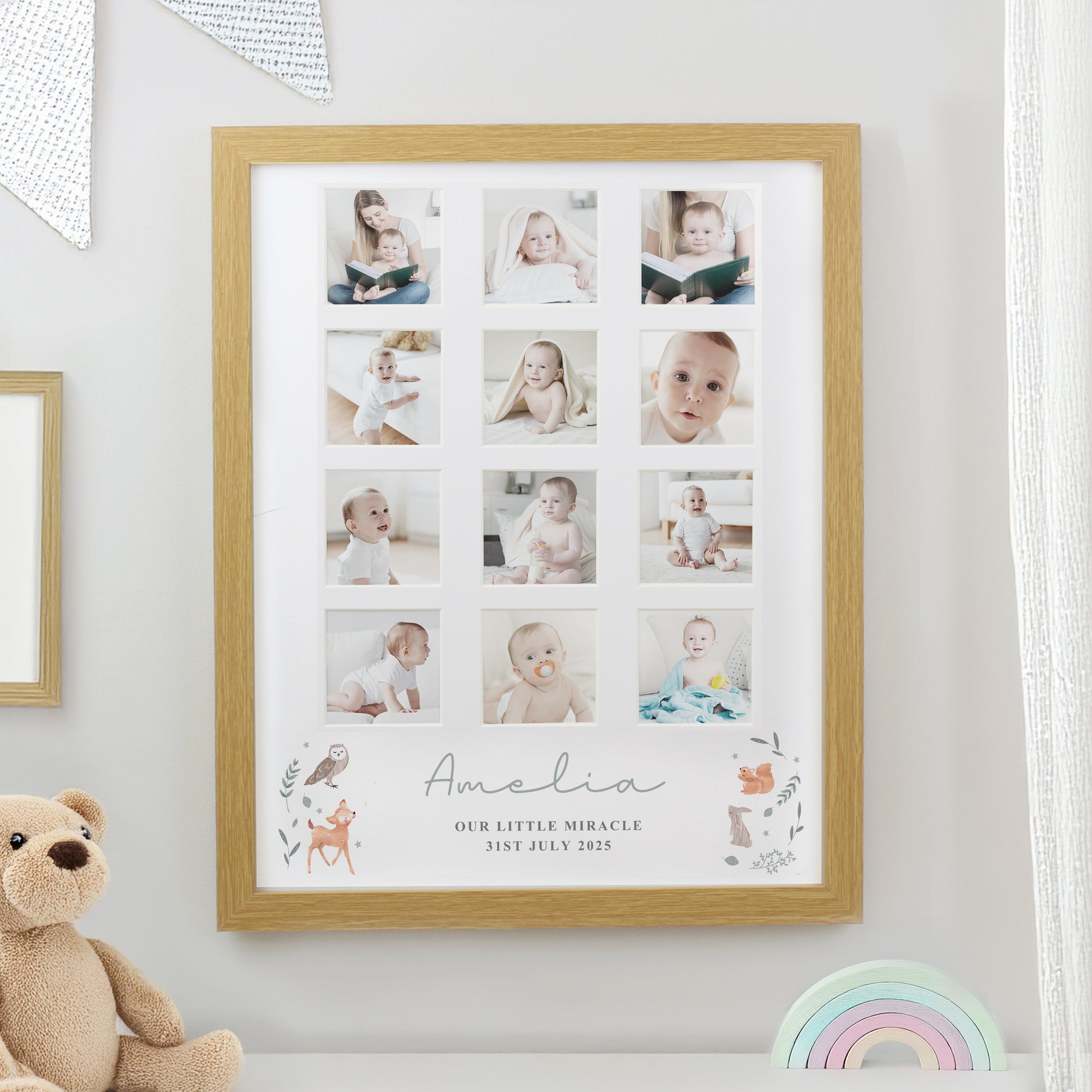 Personalised Woodland Animal Oak Multi Photo Frame from Heartfelt Gifts