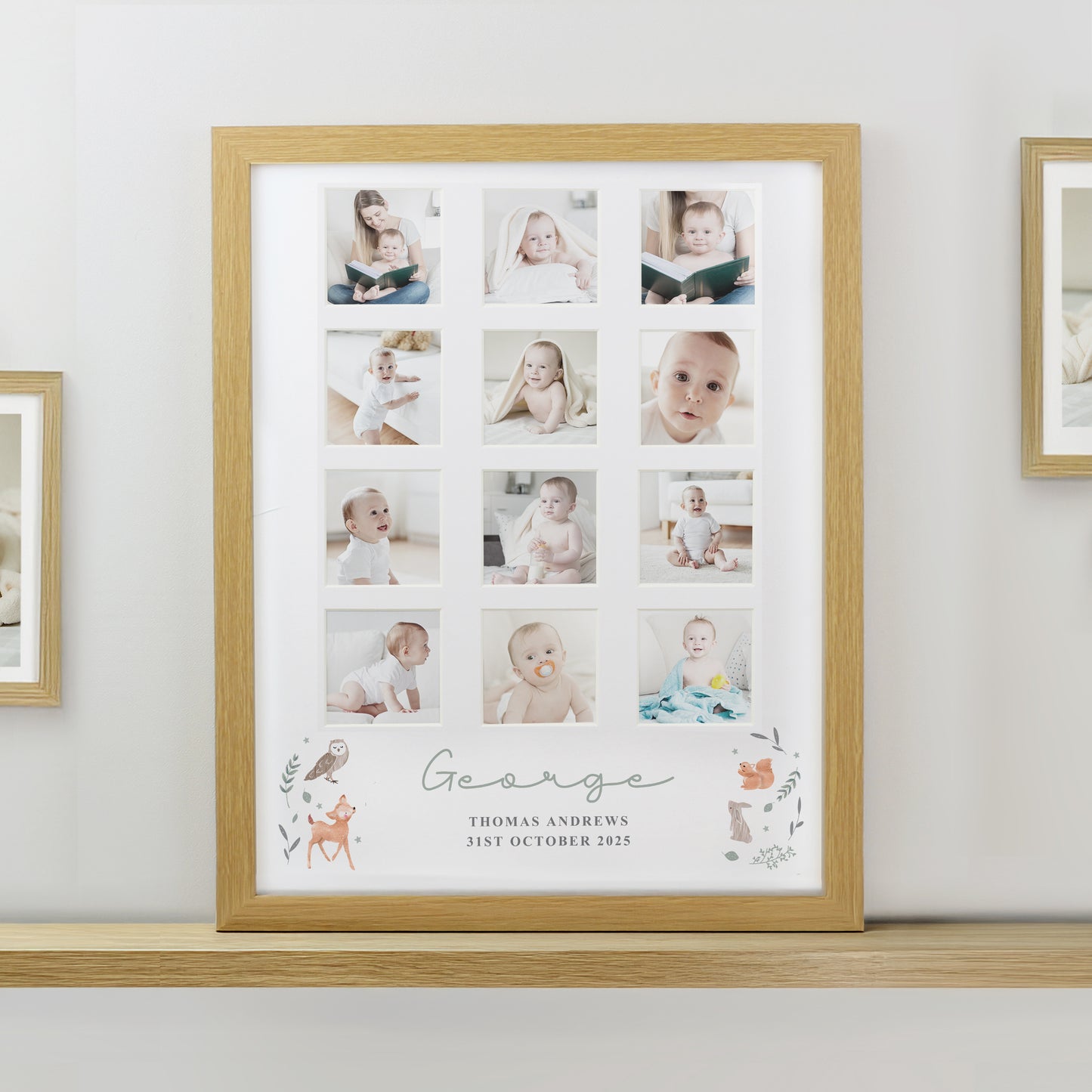 Personalised Woodland Animal Oak Multi Photo Frame - image 3