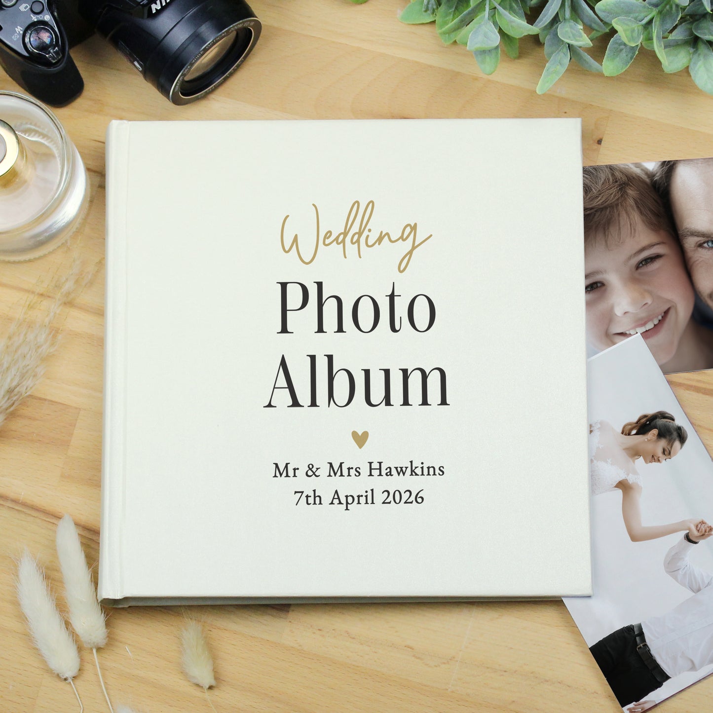 Personalised Black and Gold Free Text Square Photo Album – Wedding Gift