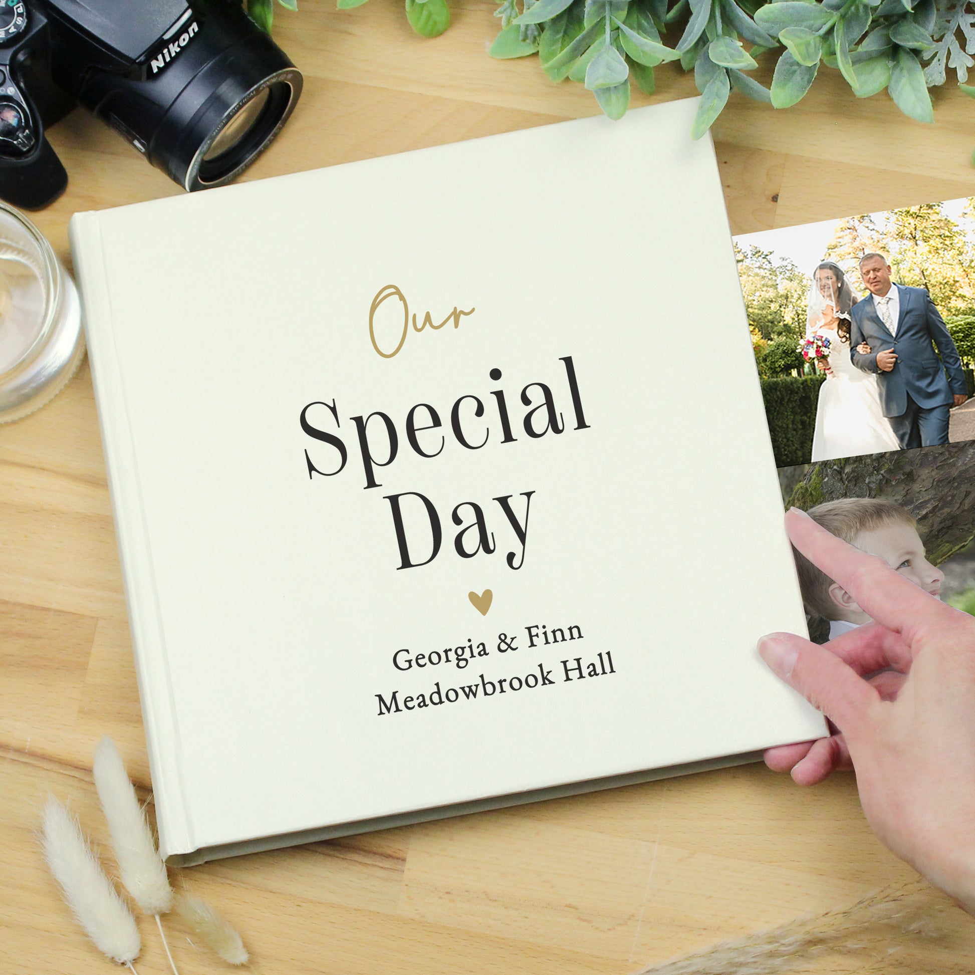 Personalised Black and Gold Free Text Square Photo Album – Wedding Gift - image 3