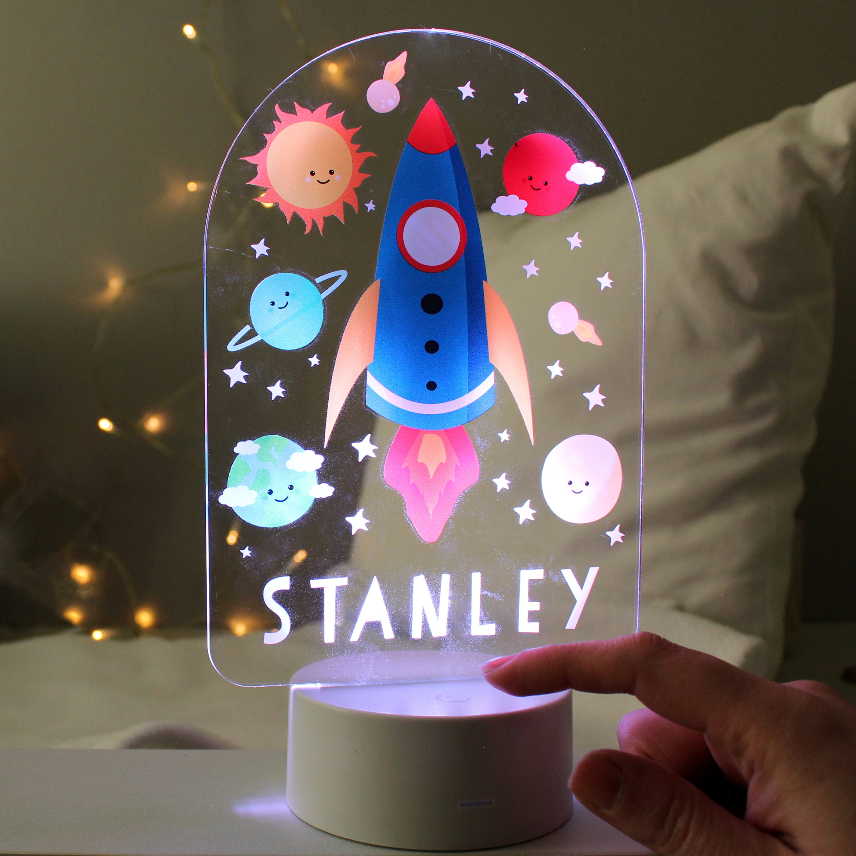 Personalised Space Rocket LED Colour Changing Night Light from Heartfelt Gifts
