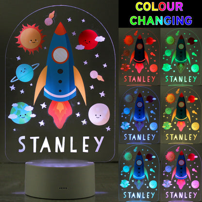 Personalised Space Rocket LED Colour Changing Night Light - image 2
