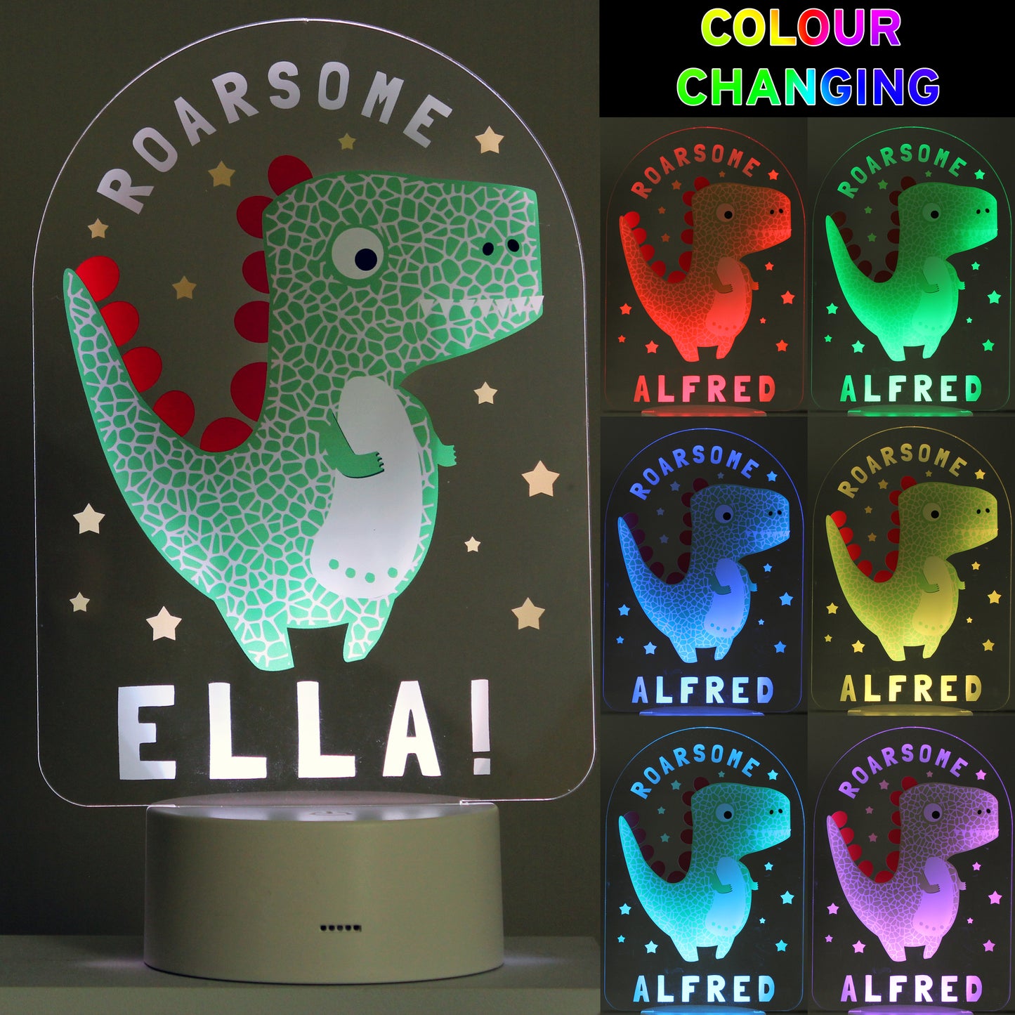 Personalised Roarsome Dinosaur LED Colour Changing Night Light - image 2