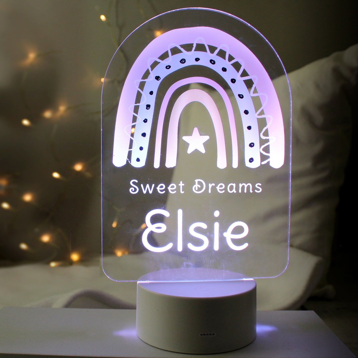 Personalised Pink Rainbow LED Colour Changing Night Light from Heartfelt Gifts