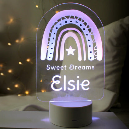 Personalised Pink Rainbow LED Colour Changing Night Light from Heartfelt Gifts