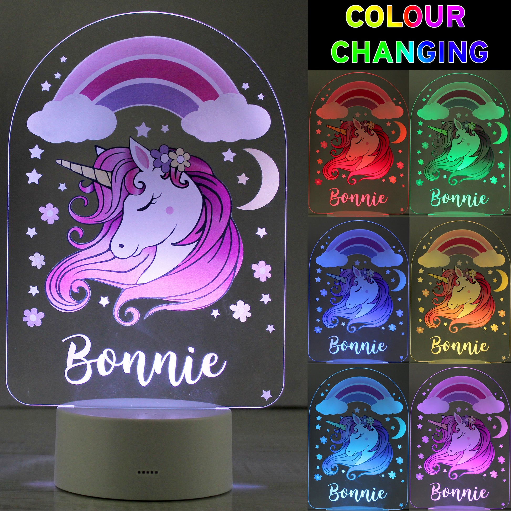 Personalised Pink Unicorn LED Colour Changing Night Light - image 2
