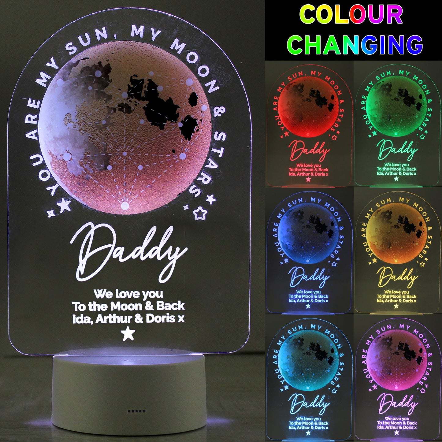 Personalised Sun Moon & Stars LED Colour Changing Night Light - image 2